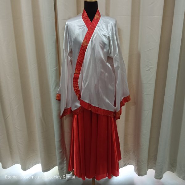 CHINESE Simple Costume Style Female White Top and Red Skirt Colour Free Size Height Adjustable Easy Wearing for Rent - Image 2
